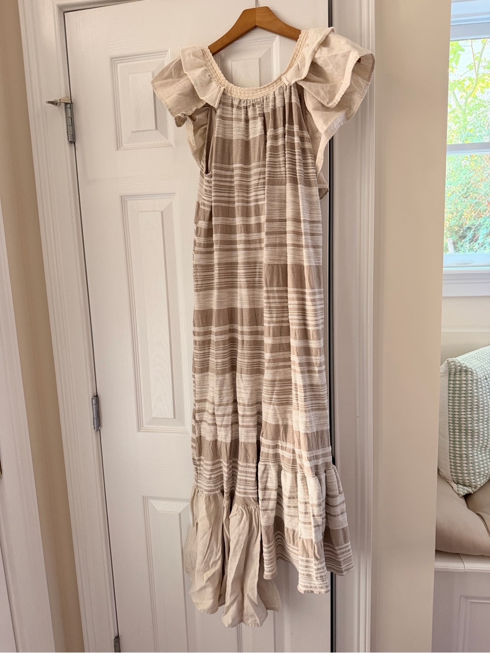 Zara Maxi Dress Bohemian Asymmetric Beige Ruffle Flowy Summer Unusual Size M - Picture 5 of 8